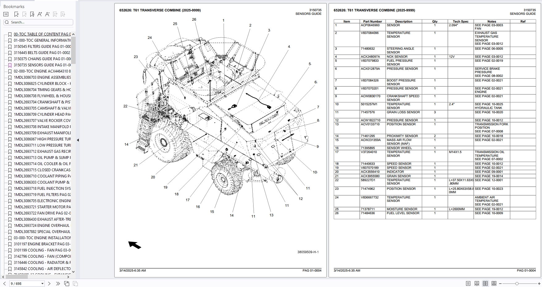 Gleaner Transverse Combine T61 2025 Spare Parts Catalog 1