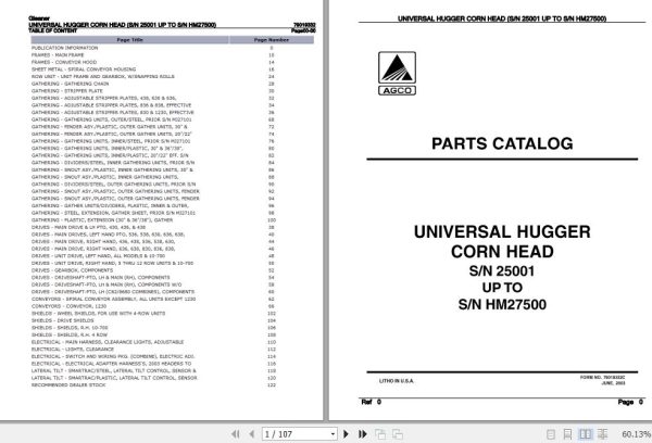 Gleaner Universal Hugger Corn Head Parts Catalog 79019332 1