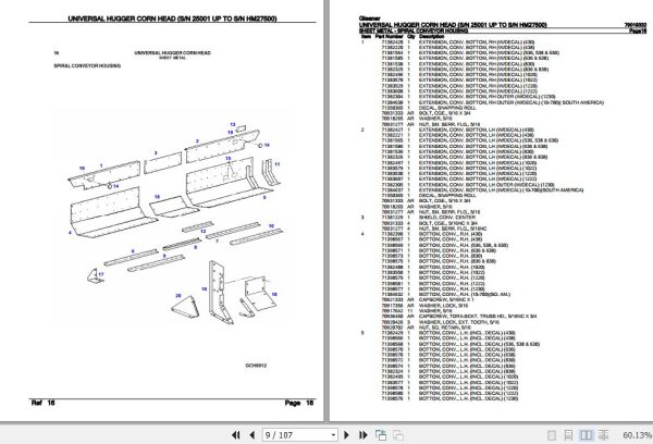 Gleaner Universal Hugger Corn Head Parts Catalog 79019332 2