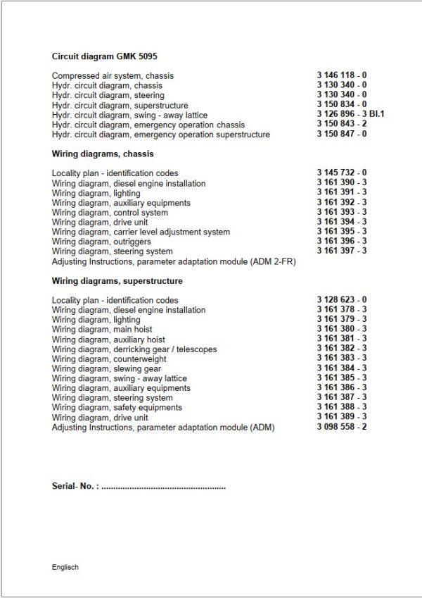 Grove Crane GMK5095 Circuit Wiring Diagrams and Parts List 2