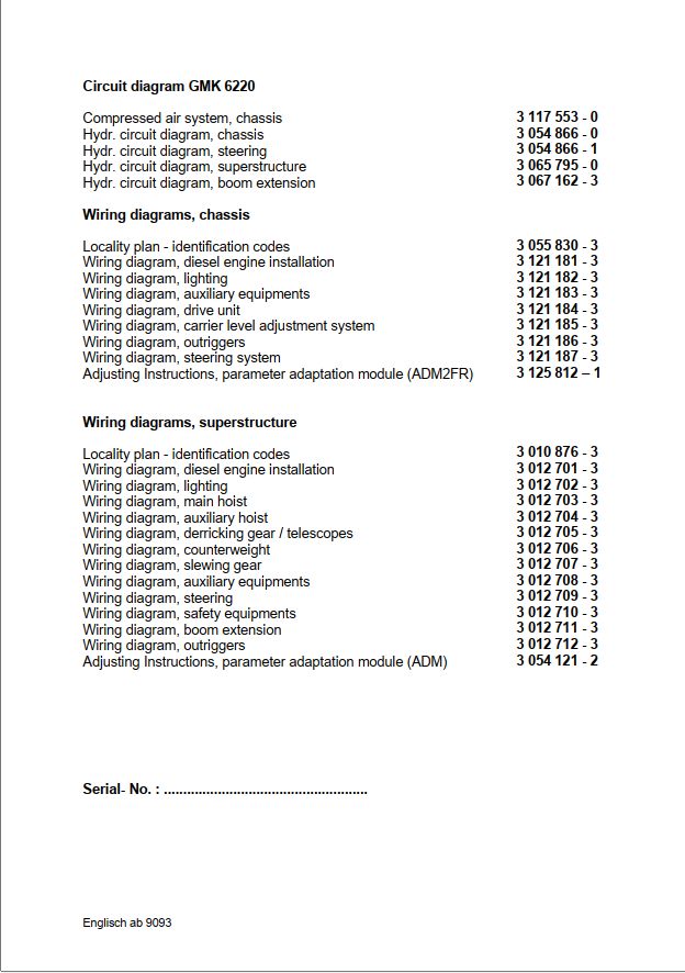 Grove Crane GMK6220 L Circuit Wiring Diagrams and Product Guide 1