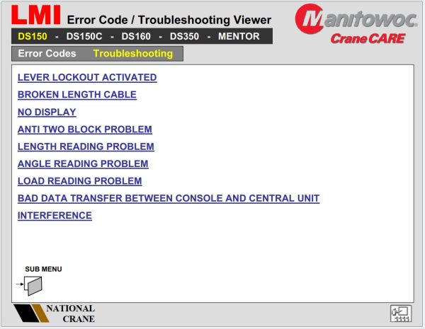 Grove Crane LMI Error Code Troubleshooting Viewer 2