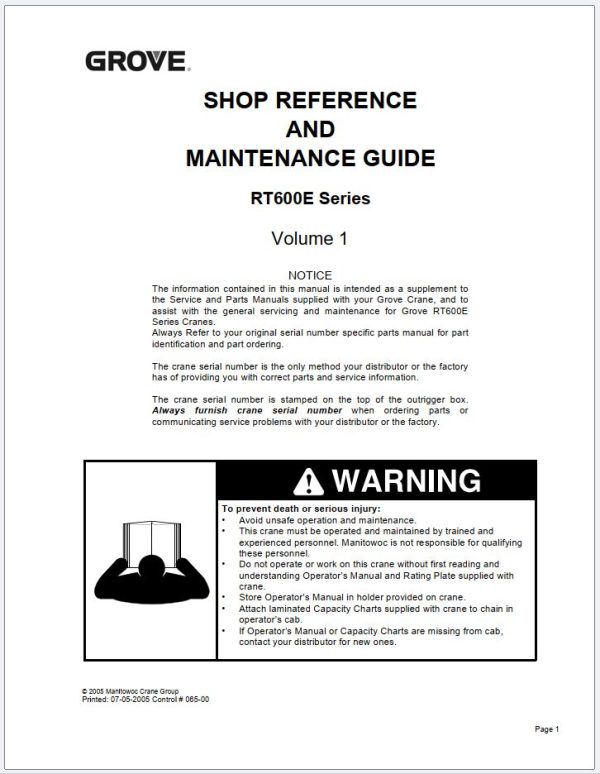Grove Crane RT600 Service Manuals and Schematics 2