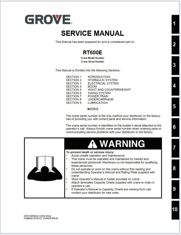 Grove Crane RT600E Training Manuals and Schematics 2