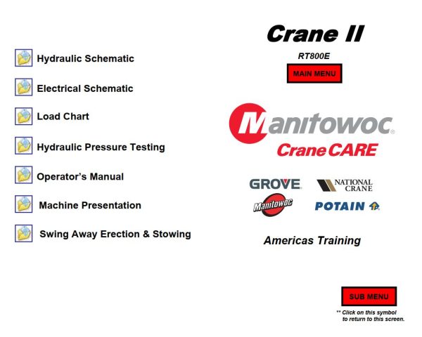 Grove Crane RT800E Training Manuals and Schematics 1