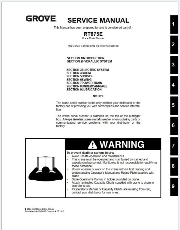 Grove Crane RT875E Service Manuals and Schematics 1
