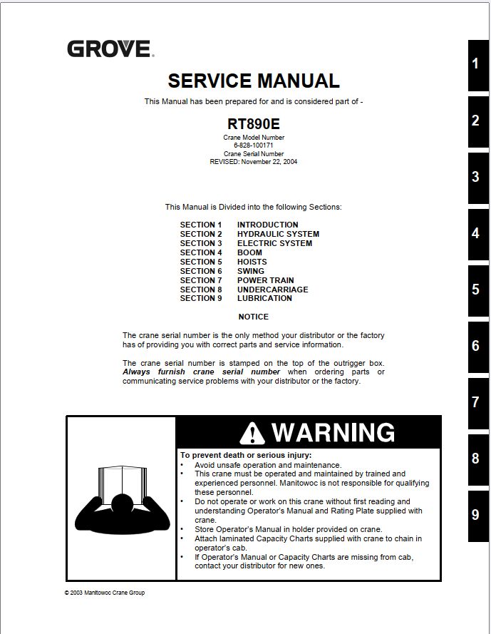 Grove Crane RT890 Training Manuals and Schematics