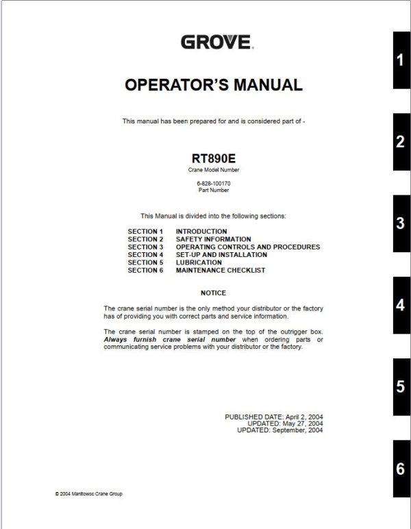 Grove Crane RT890 Training Manuals and Schematics 3