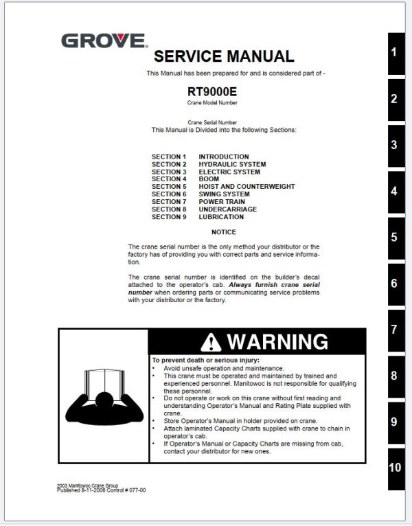 Grove Crane RT9000E Training Manuals and Schematics 2