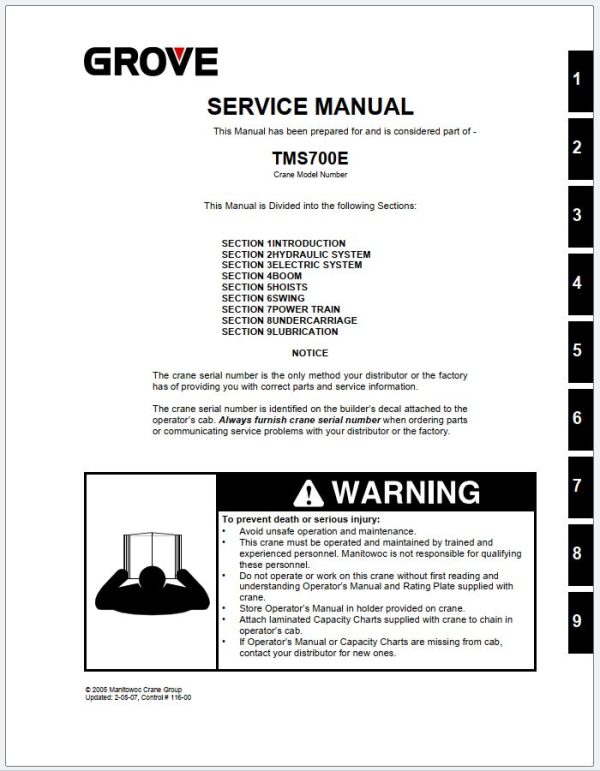 Grove Crane TMS700E Training Manuals and Schematics 2