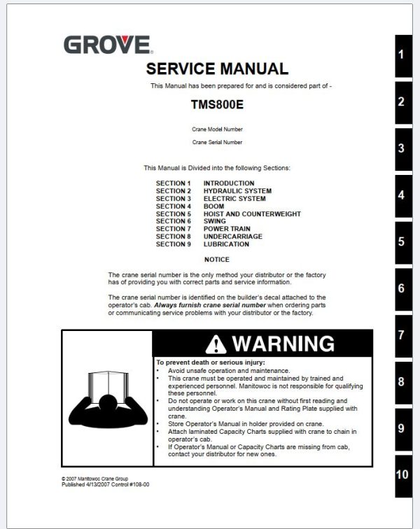 Grove Crane TMS800E Training Manuals and Schematics 2