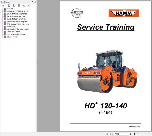 Hamm Roller HD 120 140 H184 Service Operators Manual Diagrams 1