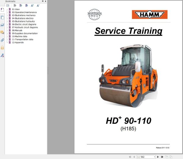 Hamm Roller HD 90 110 H185 Service Operators Manual and Diagrams 1