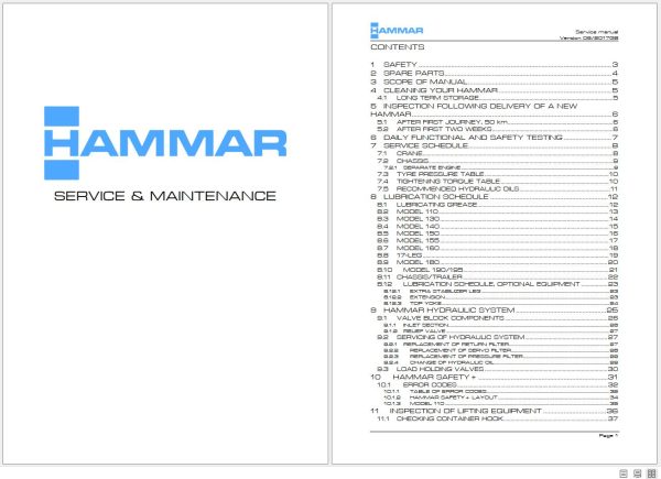Hammar Side Loader 110 195 User Maintenance Service Manual 1