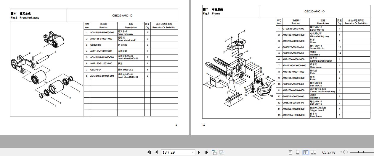 Hangcha Electric Pallet Truck CBD20 AMC1 D Parts Catalog 2018 2
