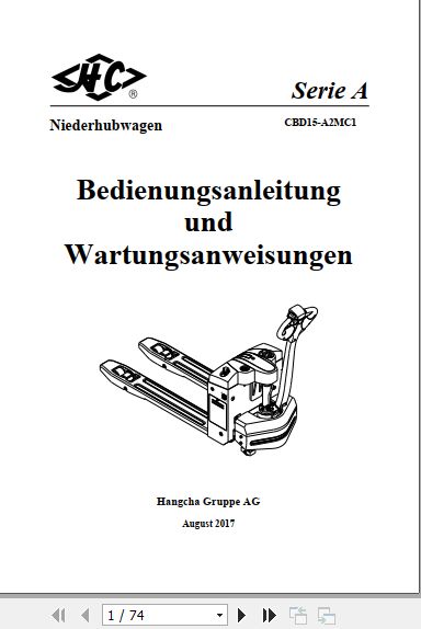 Hangcha Forklift CBD15 A2MC1 Operation Maintenance Manual 2017 DE 1