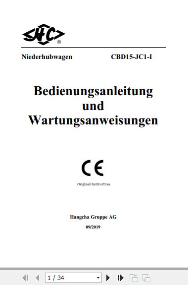 Hangcha Forklift CBD15 JC1 I Operation Maintenance Manual 2019 DE 1