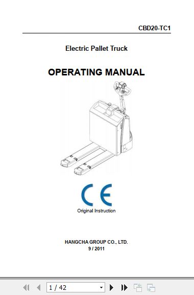 Hangcha Forklift CBD20 TC1 Operating Manual 2011 1