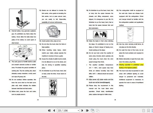 Hangcha Forklift CDD10 AMC1 to CTD12 AMC1 SZ Operation Maintenance Manual 2020 3