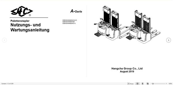 Hangcha Forklift CDD12 AC1 F to CDD20 AC1 I Operation Maintenance Manual 2019 DE 1