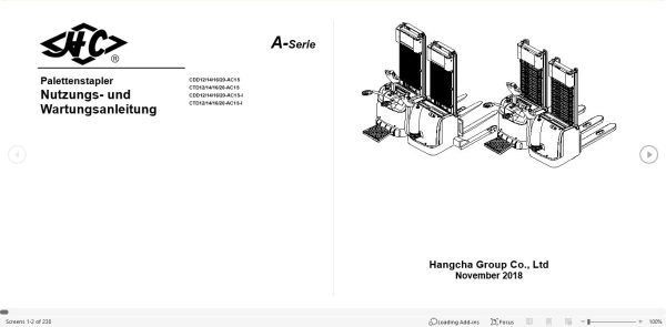 Hangcha Forklift CDD12 AC1S to CTD20 AC1S I Operation Maintenance Manual 2018 DE 1