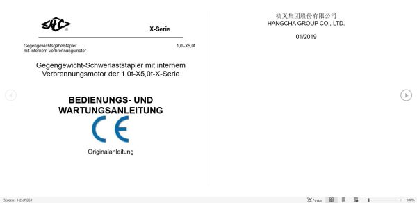 Hangcha Forklift CPCD10 XRW43 to CPQYD50 XRXW57 Operation Manual 2019 DE 1
