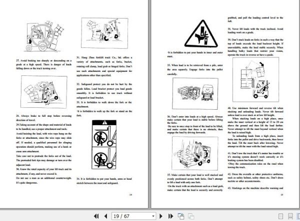 Hangcha Forklift CPCD120 XG35 to CPCD160 XG57B Operation Maintenance Manual 2019 2