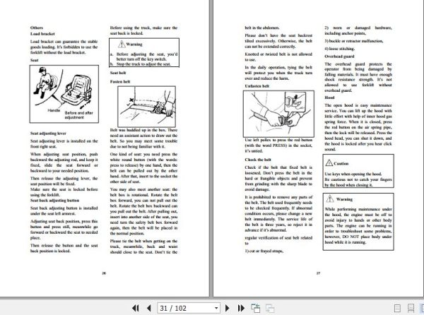 Hangcha Forklift CPCD120 XXW48 to CPCD120 XXW75 Operation Maintenance Manual 2019 2
