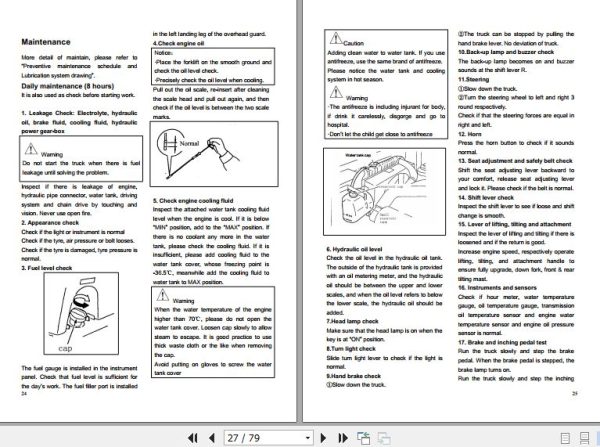 Hangcha Forklift CPCD140 AXG90 to CPCD160 AXG83 Operation Maintenance Manual 2020 2