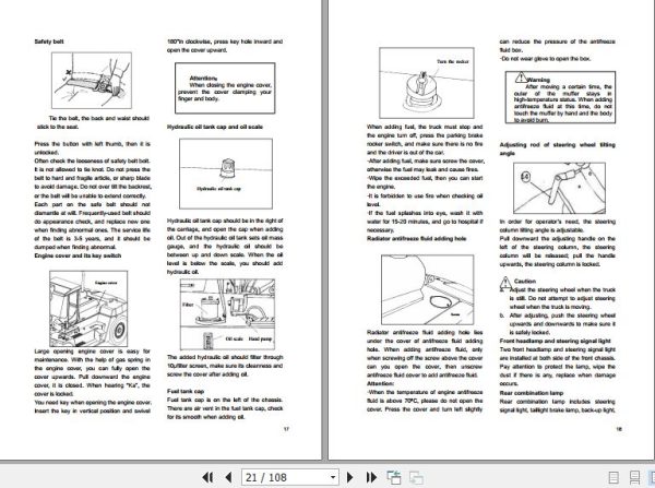 Hangcha Forklift CPCD200 W36 to CPCD320 W50 Operation Maintenance Manual EU 2018 2