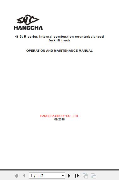 Hangcha Forklift CPCD40 RG24 to CPC50 RXG53 Operation Maintenance Manual 2018 1