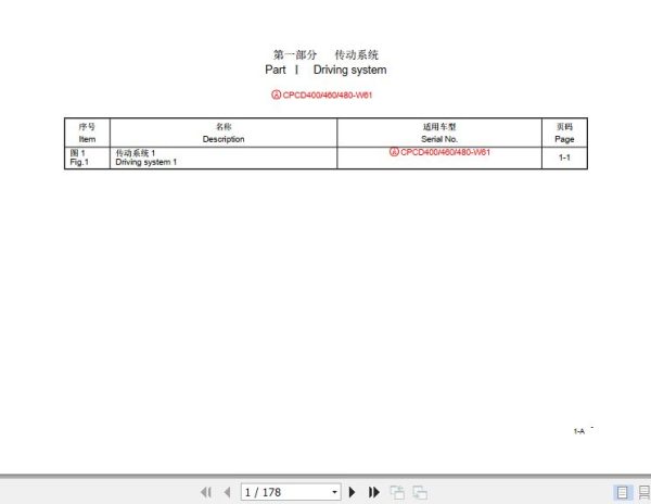 Hangcha Forklift CPCD400 W61 CPCD460 W61 CPCD480 W61 Parts Catalog 2017 1