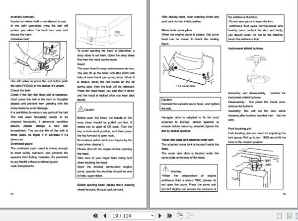 Hangcha Forklift CPCD50 XRW70 to CPCD70 XRG77 GW Operation Maintenance Manual 2018 2