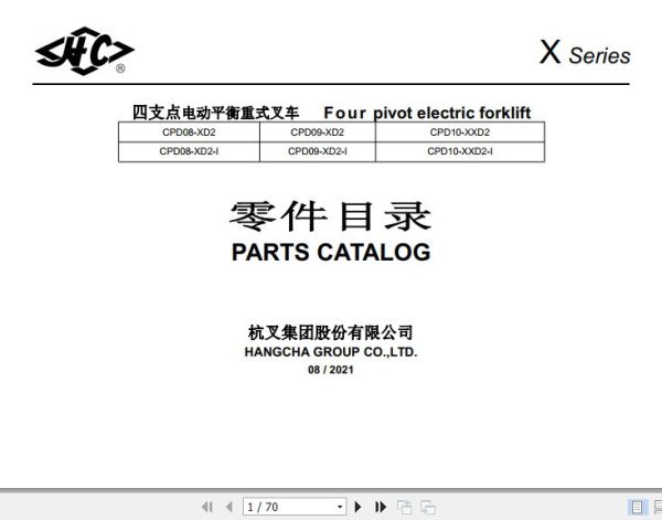 Hangcha Forklift CPD08 XD2 to CPD10 XXD2 I Parts Catalog 2021 1