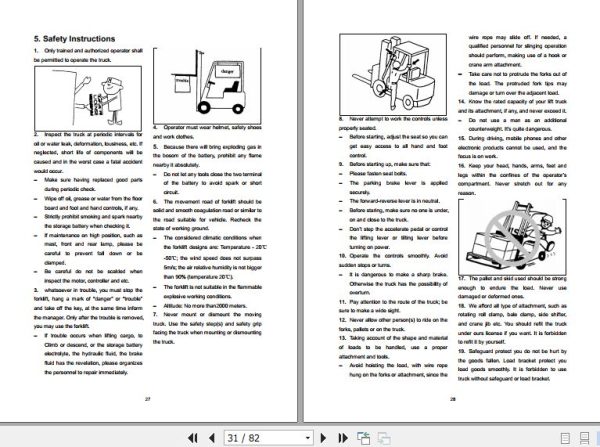 Hangcha Forklift CPD120 AXZ4 to CPD160 AC4 Operation Maintenance Manual 2020 2