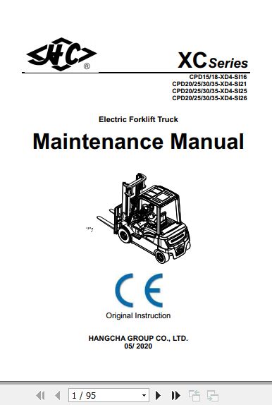 Hangcha Forklift CPD15 XD4 SI16 to CPD35 XD4 SI26 Maintenance Manual 2020 1