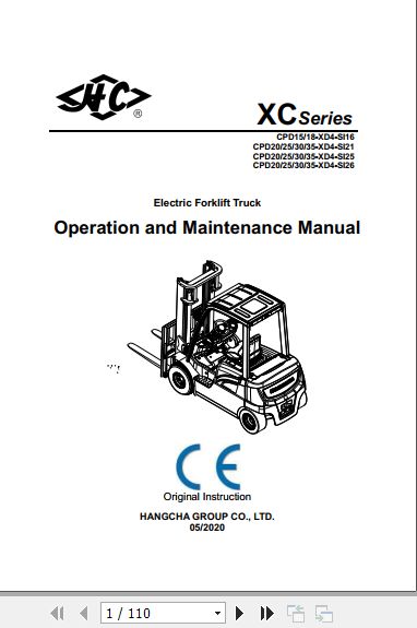 Hangcha Forklift CPD15 XD4 SI16 to CPD35 XD4 SI26 Operation Maintenance Manual 2020 1