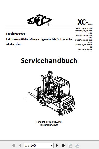 Hangcha Forklift CPD15 XD4 SI16 to CPD50 XXD4 SI28 Service Manual 2020 DE 1