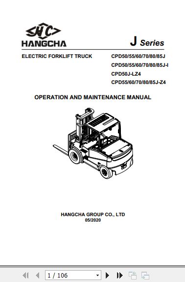 Hangcha Forklift CPD50J to CPD85J Z4 Operation Maintenance Manual 2020 1