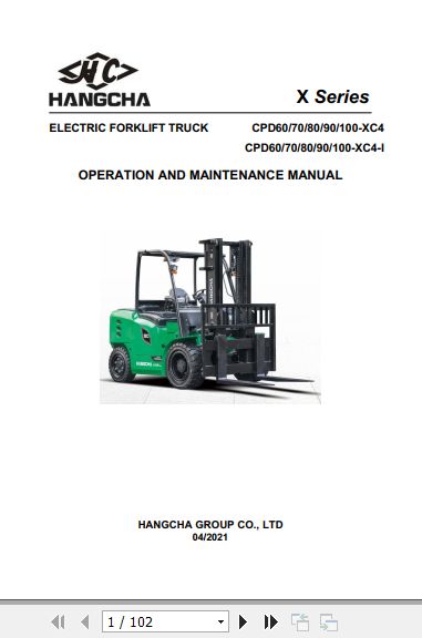 Hangcha Forklift CPD60 XC4 to CPD100 XC4 I Operation Maintenance Manual 4.2021 1