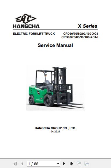 Hangcha Forklift CPD60 XC4 to CPD100 XC4 I Service Manual 4.2021 1