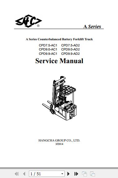 Hangcha Forklift CPD7.5 AC1 to CPD9.9 AD2 Service Manual 2014 1