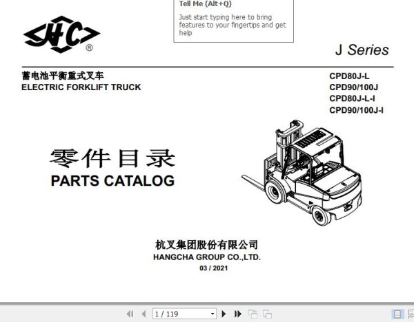 Hangcha Forklift CPD80J L to CPD100J I Parts Catalog 2021 1