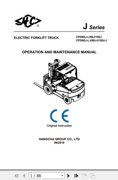 Hangcha Forklift CPD80J L to CPD80J L 100J I Operation Maintenance Manual 2019 1