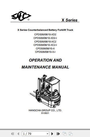 Hangcha Forklift CPDS06 XD2 to CPDS10 X I Operation Maintenance Manual 2021 1