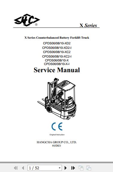 Hangcha Forklift CPDS06 XD2 to CPDS10 X I Service Manual 2021 1