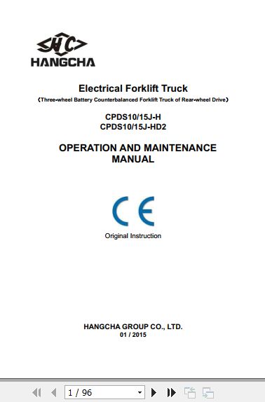 Hangcha Forklift CPDS10J H to CPDS15J HD2 Operation Maintenance Manual 2015 1