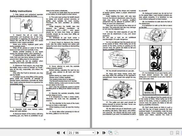 Hangcha Forklift CPDS10J H to CPDS15J HD2 Operation Maintenance Manual 2015 2