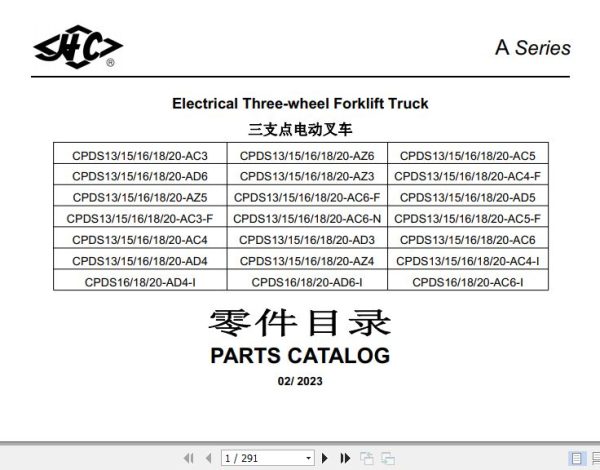 Hangcha Forklift CPDS13 AC3 to CPDS20 AC6 I Parts Catalog 2023 1