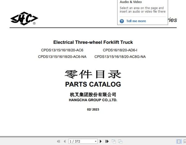 Hangcha Forklift CPDS13 AC6 to CPDS20 AC8G NA Parts Catalog 2023 1